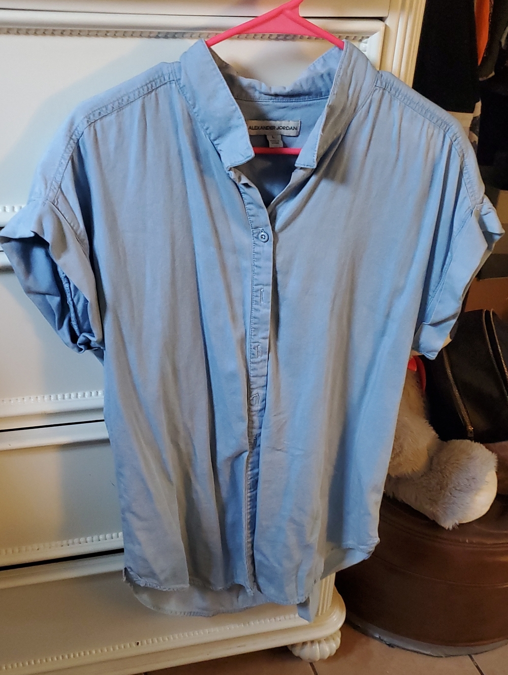 Light Blue Womans Short-Sleeve Button Shirt